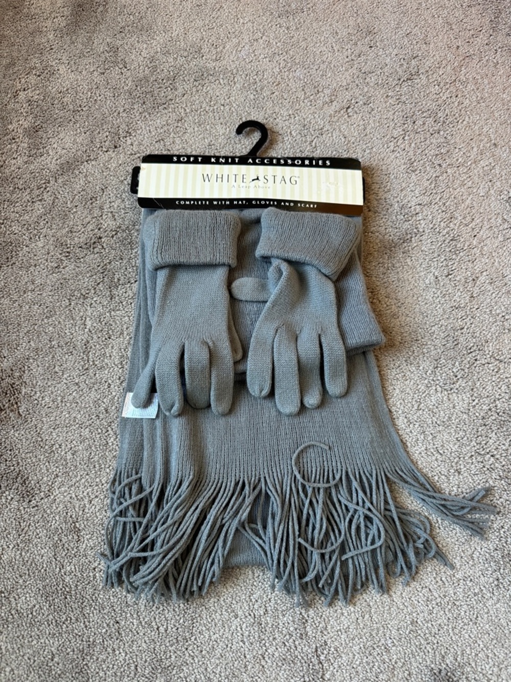 White Stag Gray Knit Hat Scarf Gloves Set Winter Soft Warm Accessories NWT